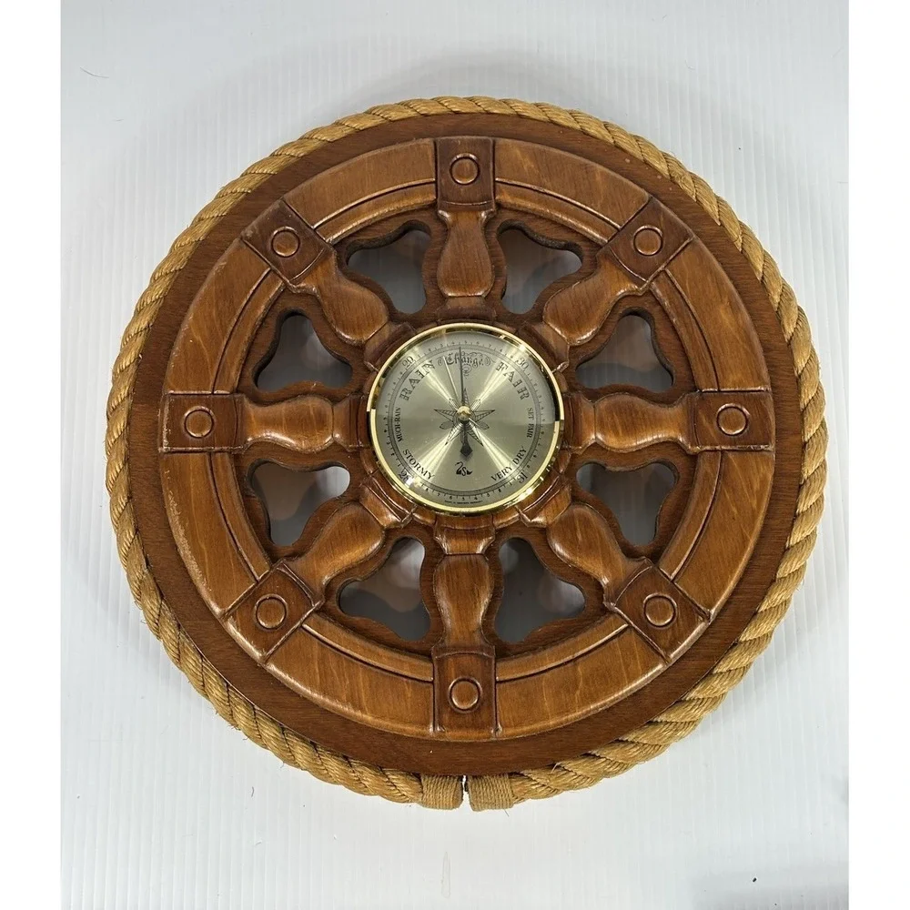 Vintage Nautical Ship Rope Wheel Wooden Wall Barometer Made In Western Germany